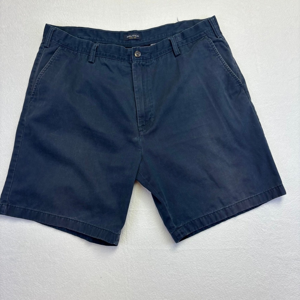 Nautica Mens Chino Shorts Navy Blue 100% Cotton Twill Flat Front 40W (ACTUAL 39)